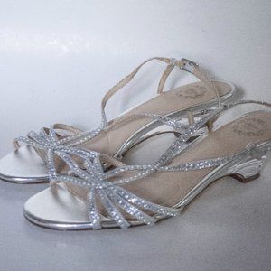 I. Miller Silver Sparkle Strappy Dress Heels Sandals Clear Lucite Heel